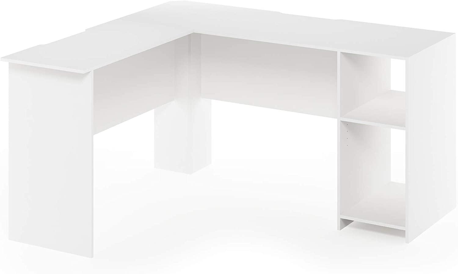 Furinno Indo L-förmiger Schreibtisch mit Bücherregalen, Holz, Weiß, 125. 9 x 135. 9 x 72 cm Bild 1