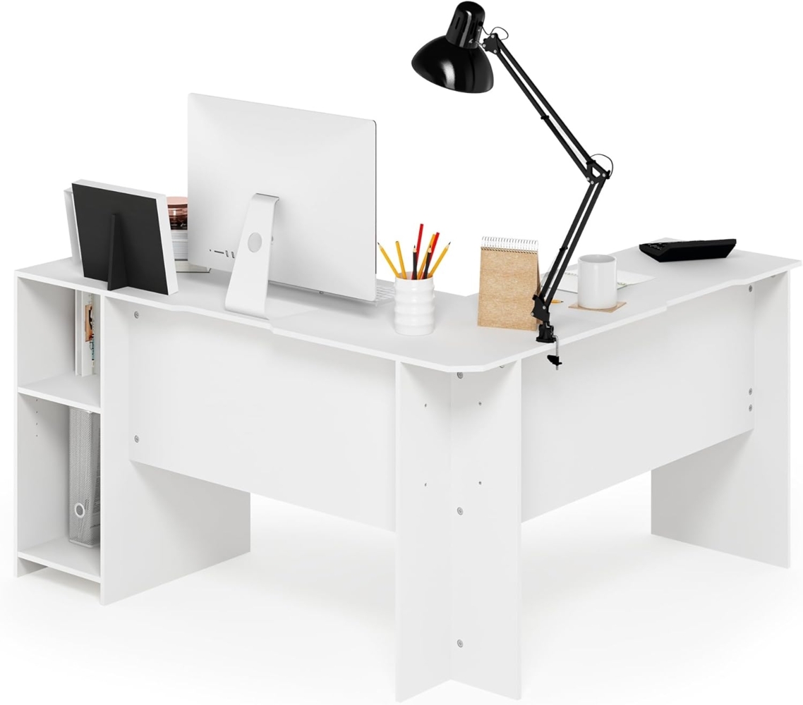 Furinno Indo L-förmiger Schreibtisch mit Bücherregalen, Holz, Weiß, 125. 9x135. 9x72 cm Bild 1