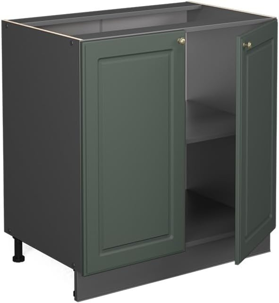 Vicco Spülenunterschrank Fame-Line, Grün-Gold Landhaus/Anthrazit, 80 cm mit Regal, AP Anthrazit Bild 1