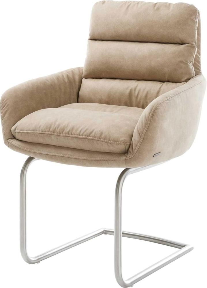Freischwinger Abelia-Flex mit Armlehnen Mikrofaser Beige Vintage Freischwinger rund Edelstahl Bild 1