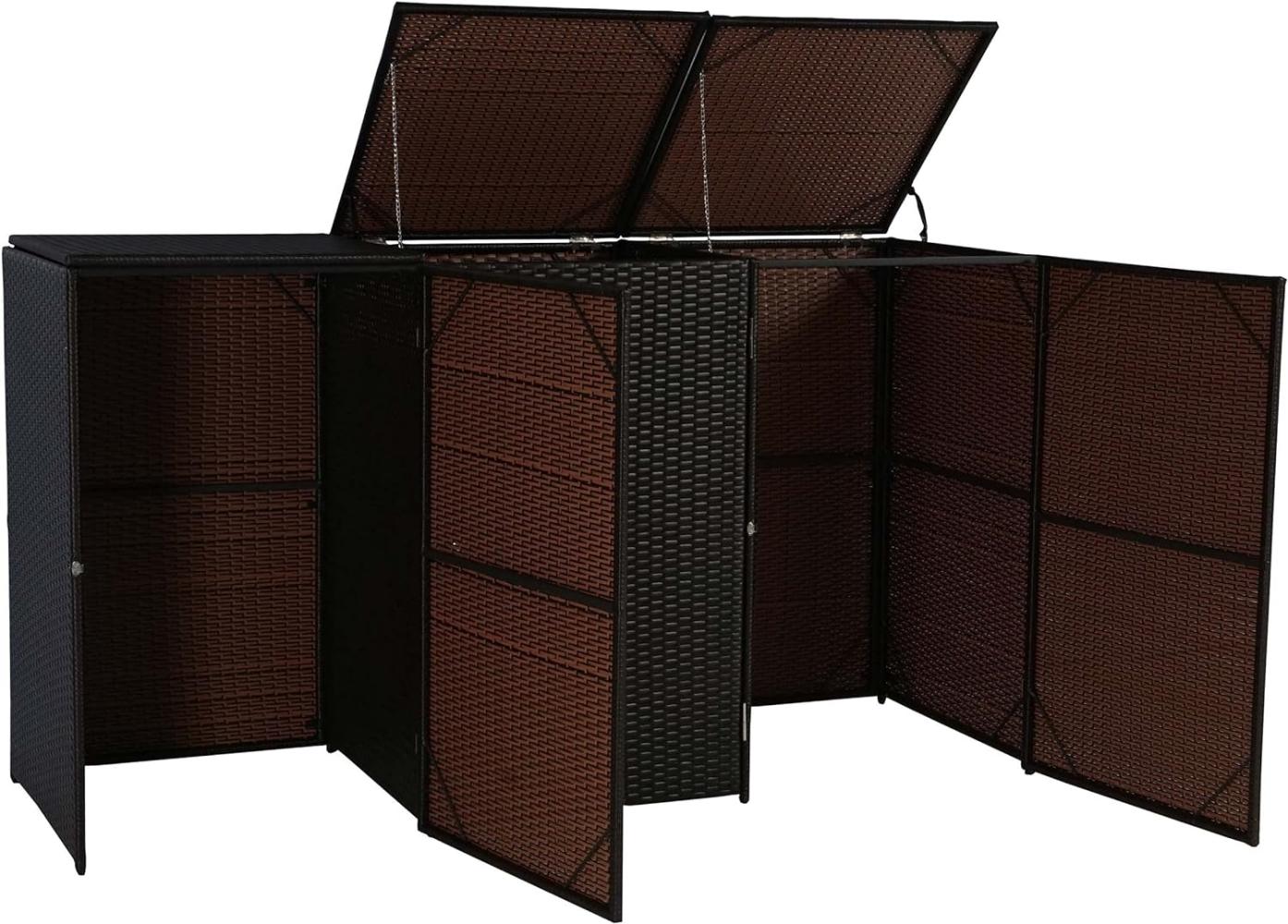 3er-Mülltonnenverkleidung HWC-E25, Mülltonnenbox Mülltonnenabdeckung, Poly-Rattan 3x120l ~ braun Bild 1