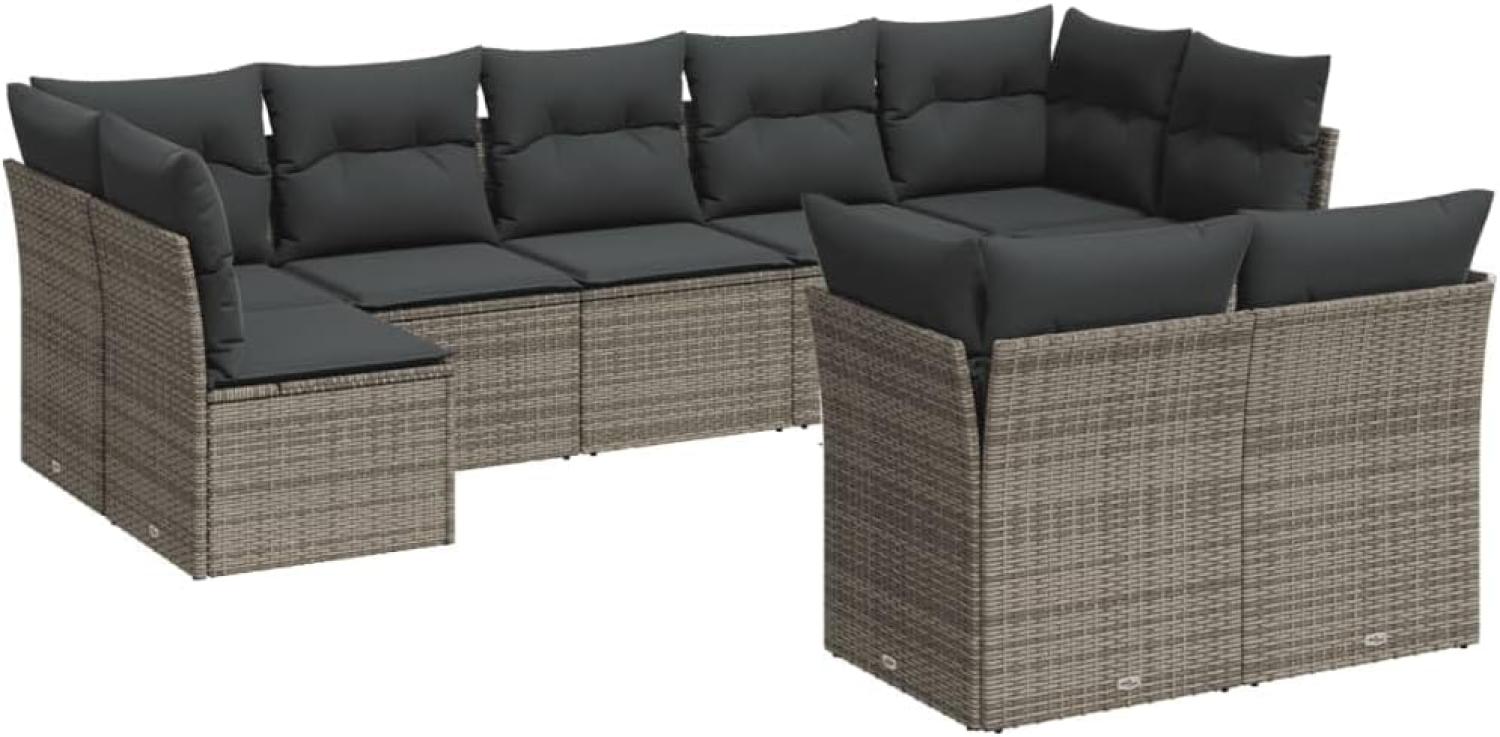 vidaXL 9-tlg. Garten-Sofagarnitur mit Kissen Grau Poly Rattan 3218150 Bild 1