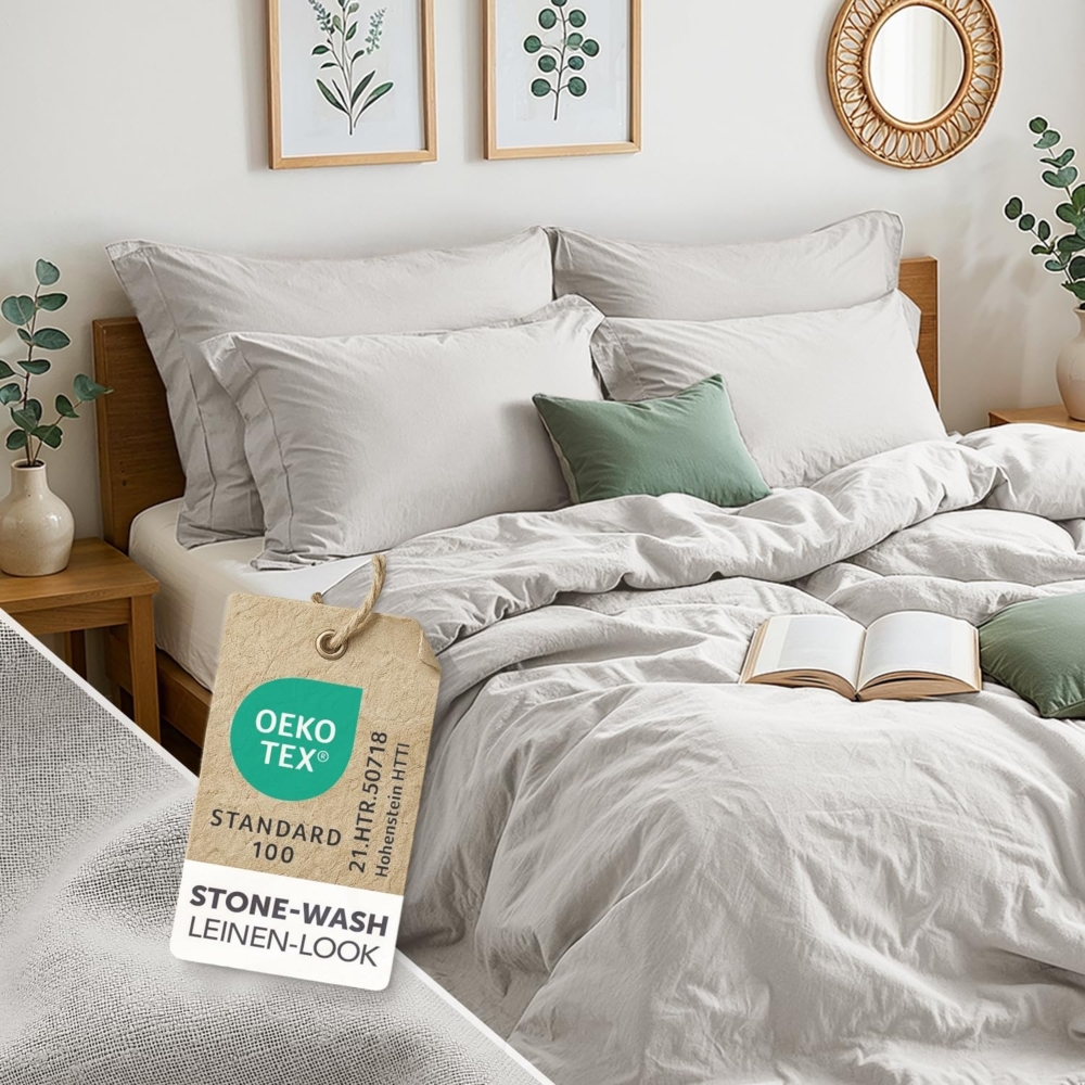 Blumtal Bettwäsche Bettwäsche aus 100% Baumwolle mit Kissenbezug, Oeko-TEX zertifizierte Bettwäsche in Leinen Optik Bild 1