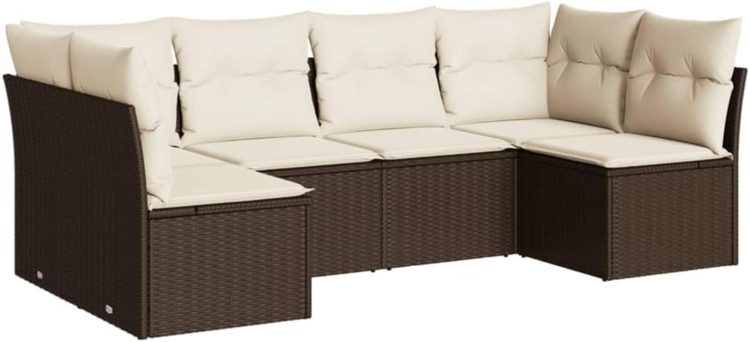 vidaXL 6-tlg. Garten-Sofagarnitur mit Kissen Braun Poly Rattan 3249232 Bild 1