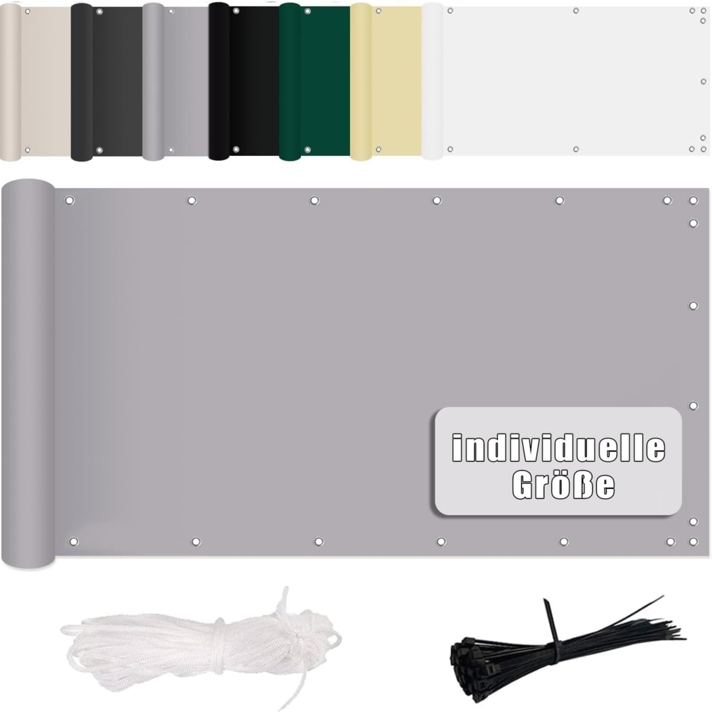 MENGH Balkon Sichtschutz Ohne Bohren Wind-und UV-Schutz, 160g/m², Mit Montagezubehör, 100% Polyester, für Balkon geländer,Terrasse & Garten - Hellgrau 85x1100 cm Bild 1