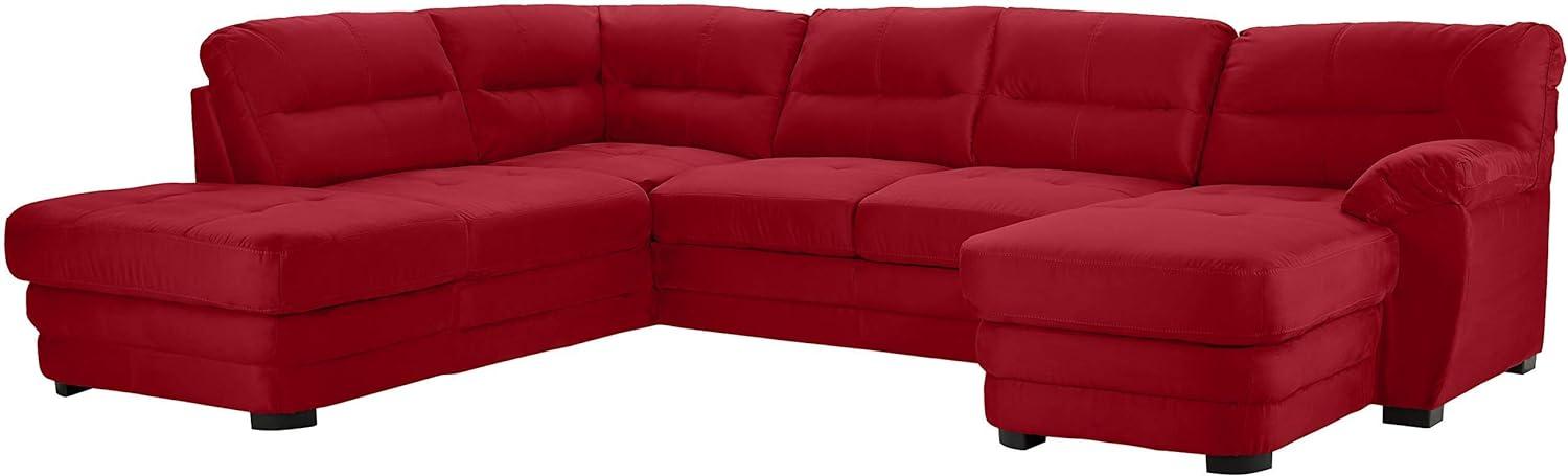 Mivano Wohnlandschaft Royale, Zeitloses Schlafsofa in U-Form mit Bettfunktion, Stauraum und hohen Rückenlehnen, 316 x 90 x 230, Mikrofaser, rot Bild 1