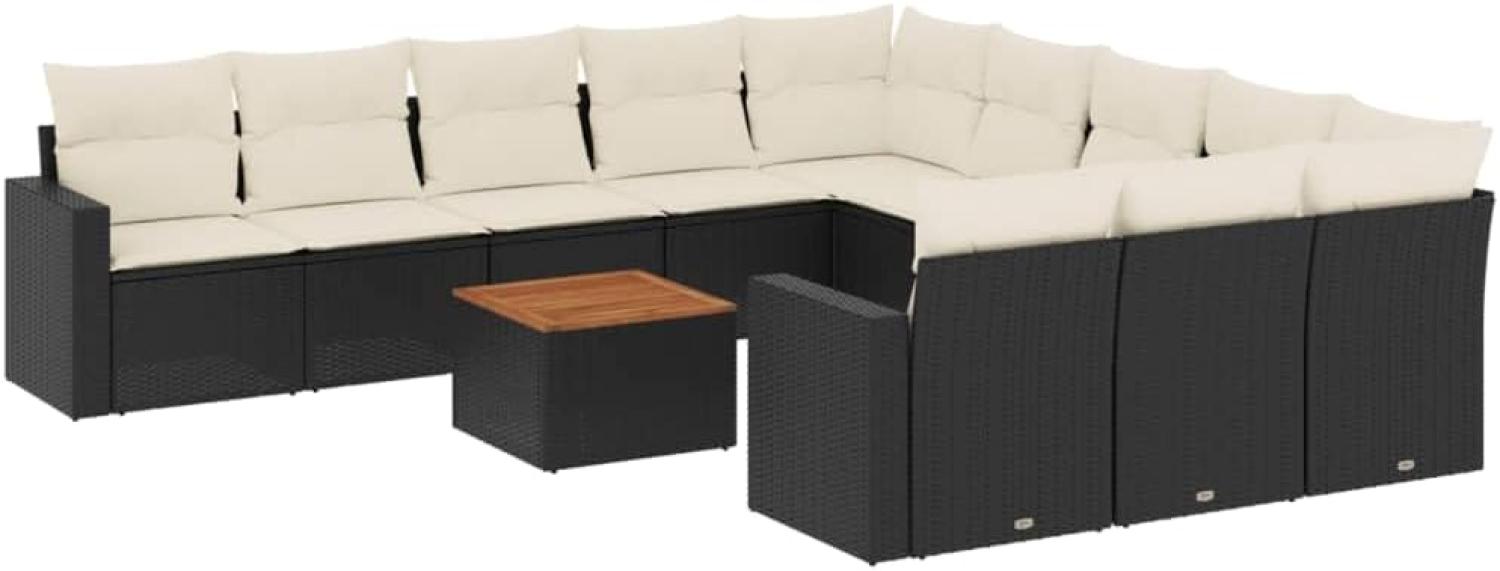 vidaXL 12-tlg. Garten-Sofagarnitur mit Kissen Schwarz Poly Rattan 3224348 Bild 1