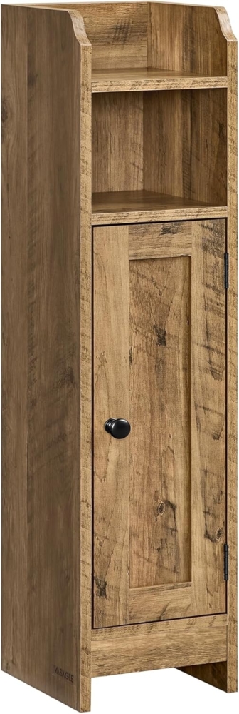VASAGLE Badezimmerschrank klein, Badschrank schmal, stehend, mit Tür und Regal, kleiner Schrank für Toilettenpapier, Toilettenschrank, verstellbare Ablagen, 20 x 18 x 80 cm, honigbraun, BBK310K01 Bild 1