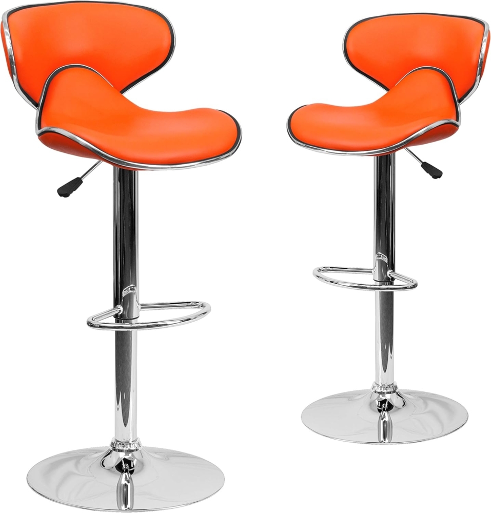 Flash Furniture Aidan Barhocker, modern, gemütlich, mittlere Rückenlehne, Vinyl, höhenverstellbar, verchromt, Orange, 2 Stück Bild 1