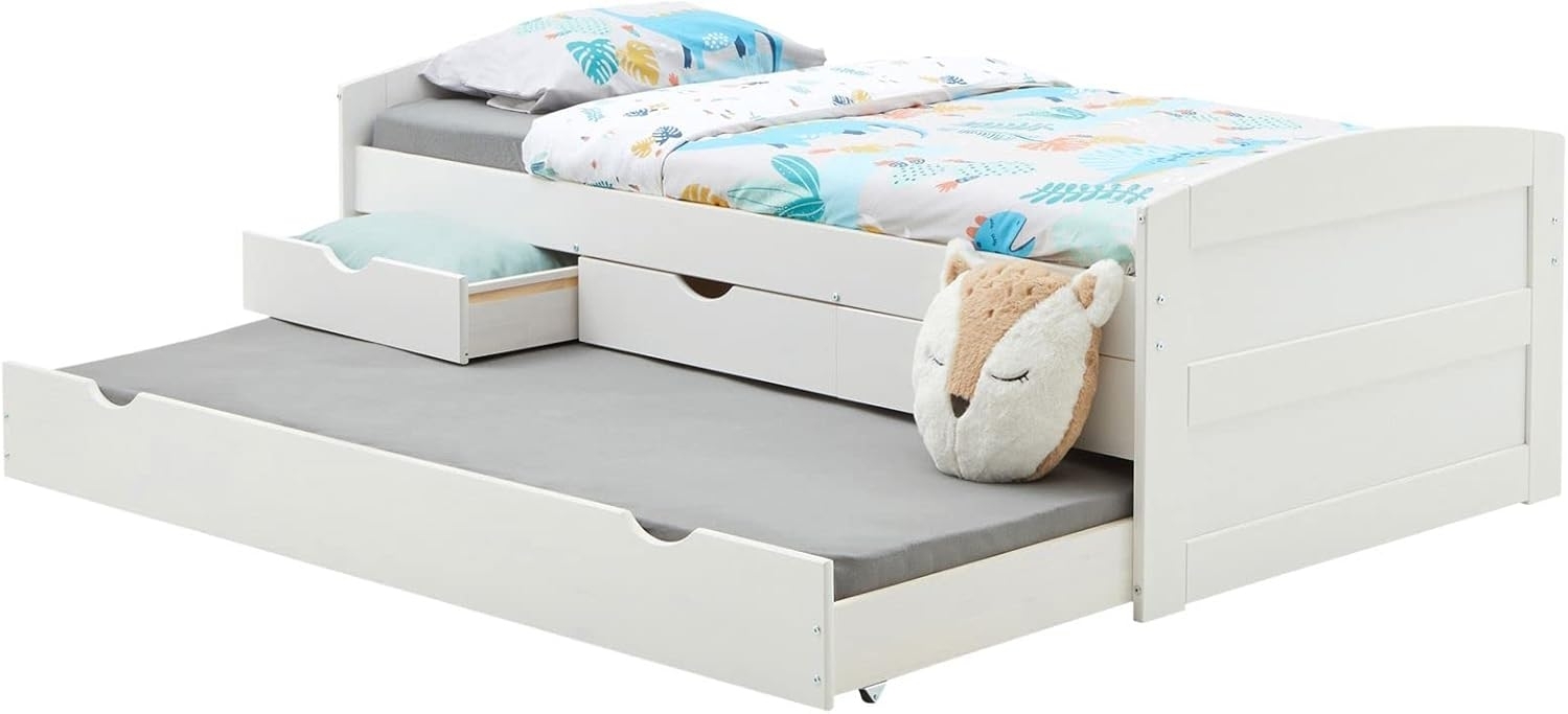 IDIMEX Funktionsbett JESSY, Funktionsbett 3 Schubladen 1 Auszugbett 90 x 190 cm weiß Bild 1