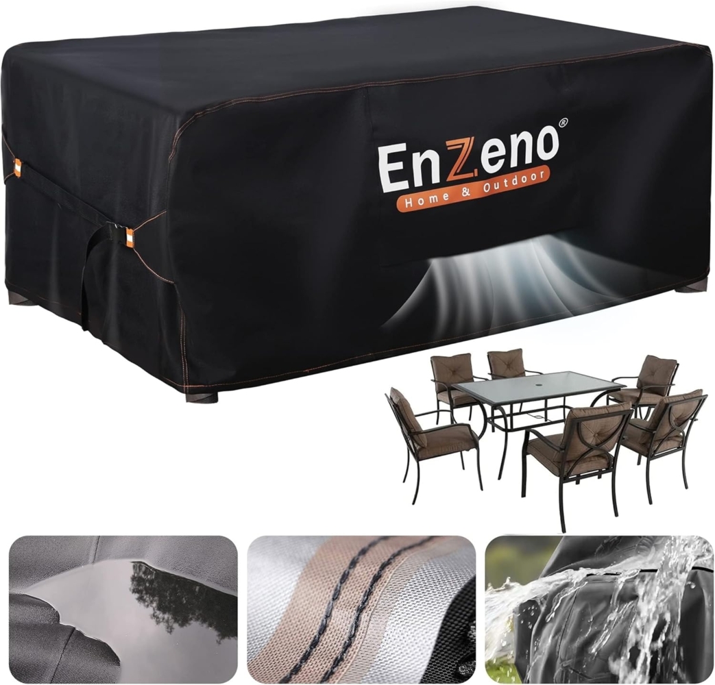 Enzeno Gartenmöbel Abdeckung Wasserdicht, Winterfest Abdeckplane Gartenmöbel, Oxford Gewebe Schutzhülle tisch, Gartentisch Abdeckung Sitzgruppe, Gartentisch Plane 150x90 cm Bild 1