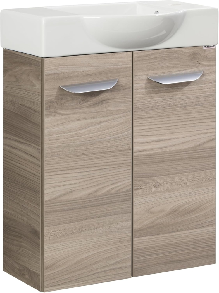 Fackelmann SBC LUXOR Gäste WC Set 2-teilig 55 cm, Braun hell, 2 Türen, Keramik Hahnloch rechts Bild 1