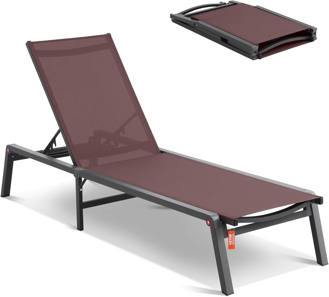 VEVOR SKYSHALO Chaiselongue-Sessel für den Außenbereich, Verstellbarer Terrassen-Liegestuhl aus Aluminium mit 5 Positionen, Faltbare Liege am Pool, ideal zum Sonnenbaden auf der Terrasse, am Strand Bild 1