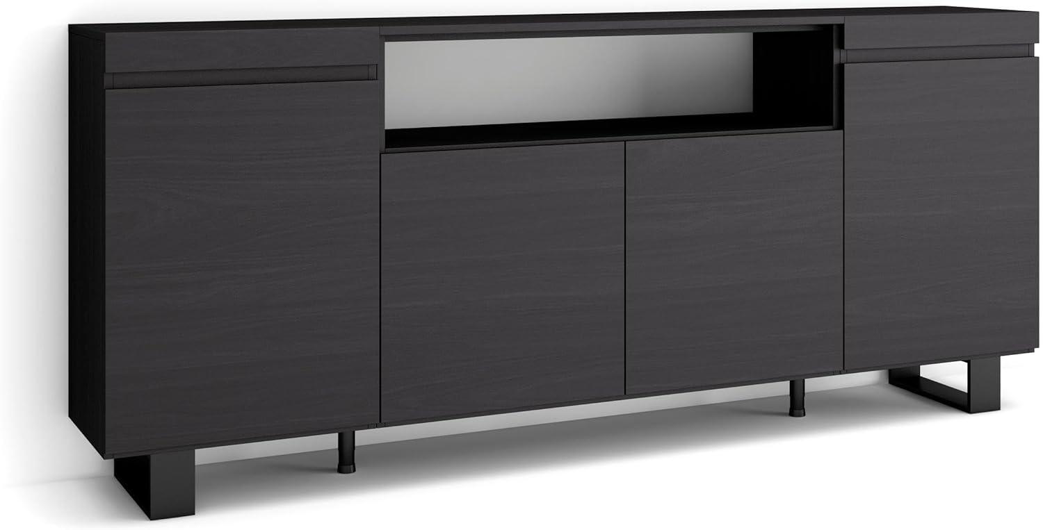 Skraut Home | Sideboard, Highboard | Kommode, Komodenschrank | 200 x 87 x 35 cm | 4 Türen | Industriedesign | Moderner Stil | Schwarz Bild 1