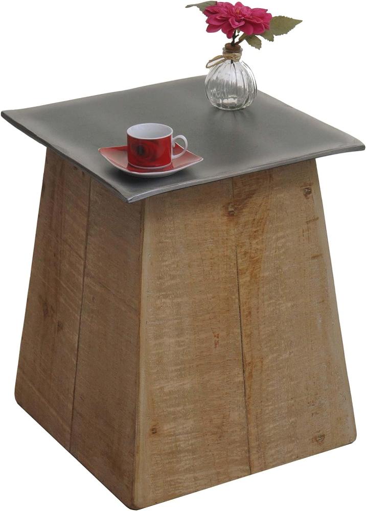 Beistelltisch HWC-L76b, Blumentisch Tisch, Industrial Massiv-Holz MVG-zertifiziert 45x36x36cm, natur mit Metall-Optik Bild 1