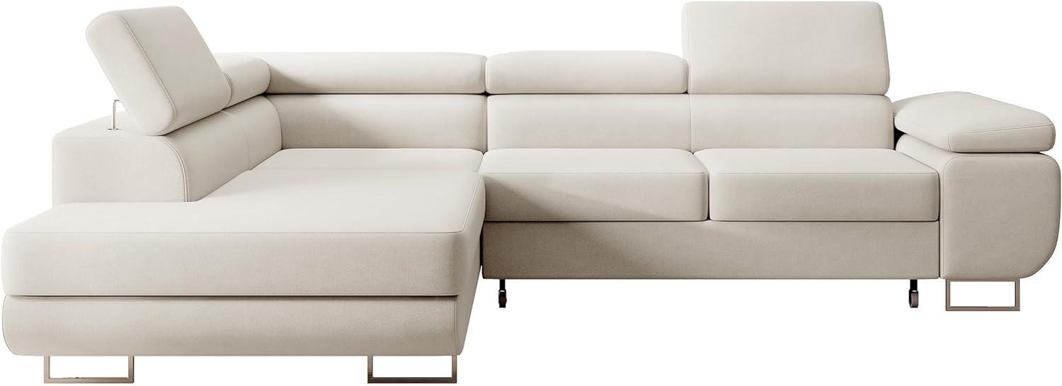 Selsey STEVIL - Ecksofa L-Sofa mit Schlaffunktion, Bettkasten, Ottomane links, Veloursbezug Hellbeige Bild 1