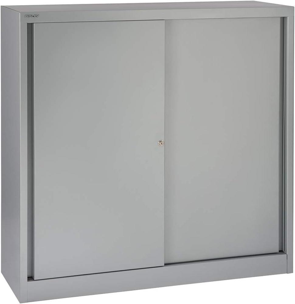 BISLEY Schiebetürenschrank ECO, 2 Fachböden, 3 OH, Metall, 355 Silber, 43 x 120 x 118.1 cm Bild 1