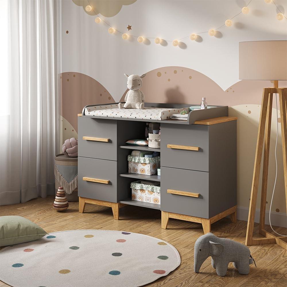 Wickelkommode Malia Grau 133 x 108 cm XL mit 4 Schubladen Vitalispa Bild 1