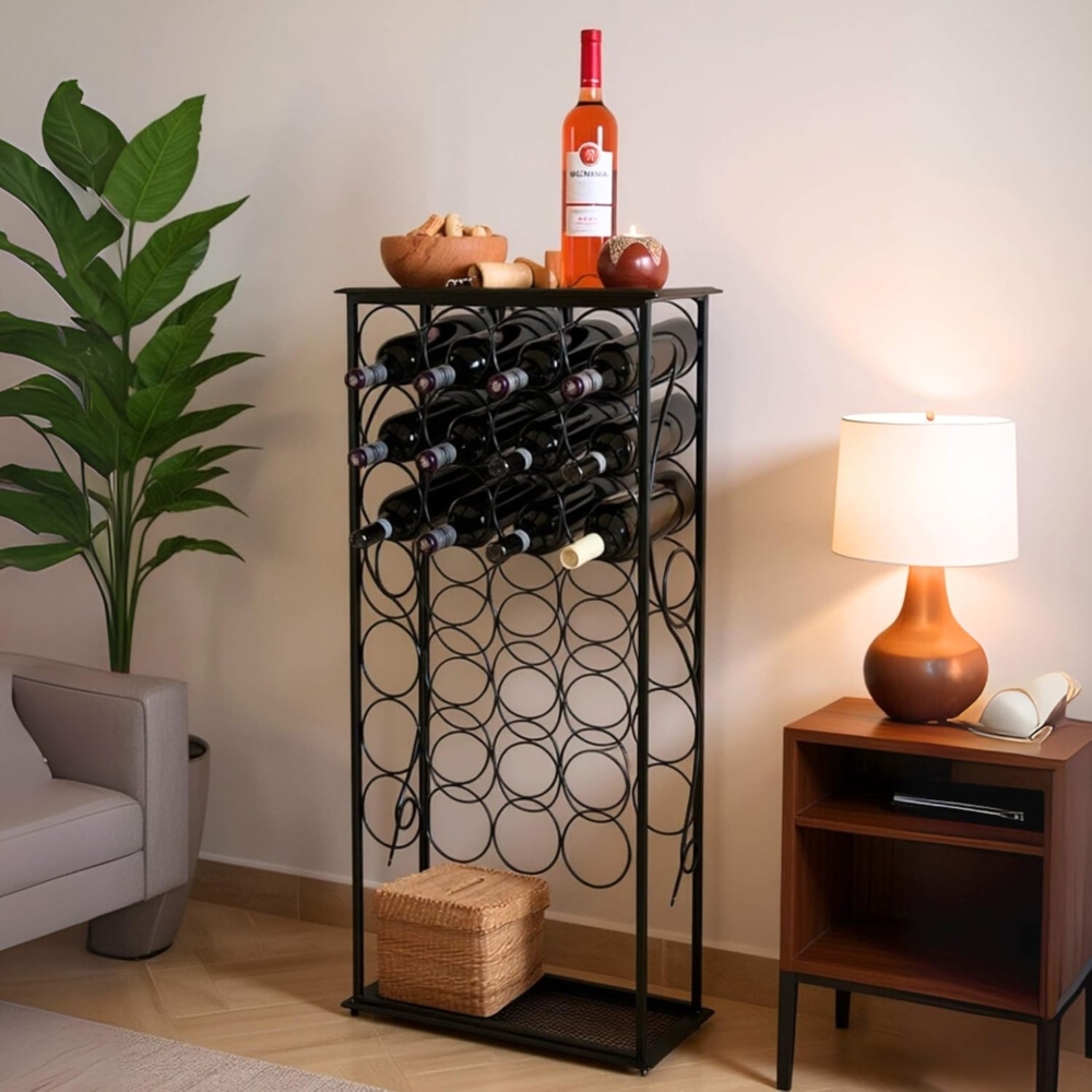 DanDiBo Weinregal Metall Schwarz Flaschenregal stehend 100 cm Flaschenständer Rico für 28 Flaschen Bild 1