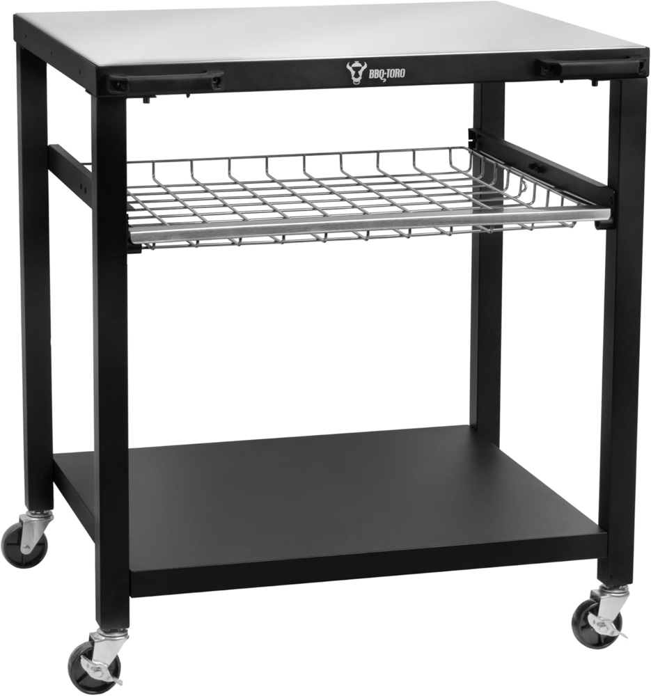 BBQ-Toro Servierwagen Grillwagen 80 x 65,5 x 86,5 cm, Schwarz, Edelstahl Arbeitsfläche Bild 1