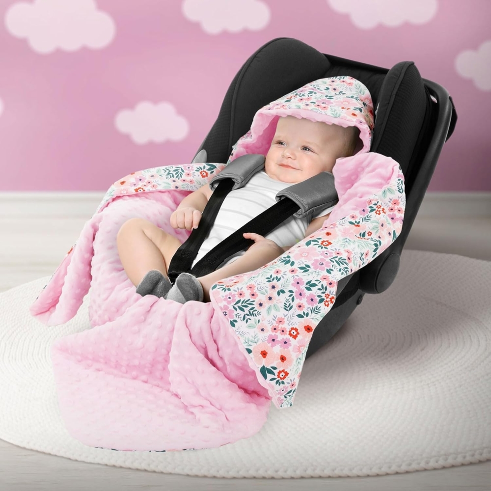 Einschlagdecke Kuscheldecke mit Kapuze aus Baumwolle Doppelseitig, Joyz, für Autositz Kinderwagen oder Buggy Bild 1