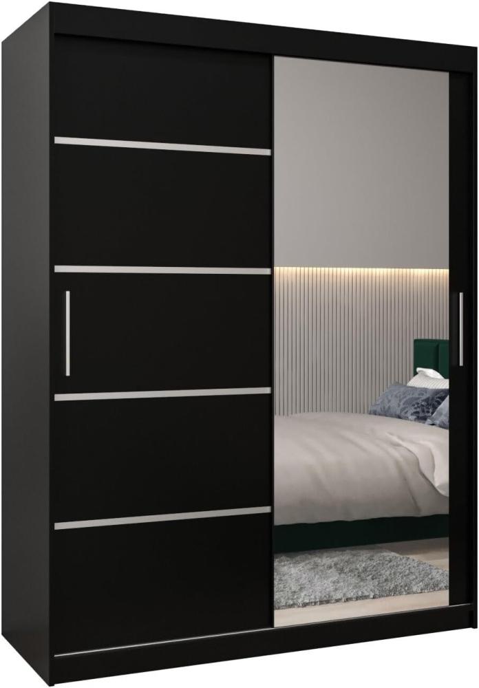 Kryspol Schwebetürenschrank Verona 2-150 cm mit Spiegel Kleiderschrank mit Kleiderstange und Einlegeboden Schlafzimmer- Wohnzimmerschrank Schiebetüren Modern Design (Schwarz) Bild 1