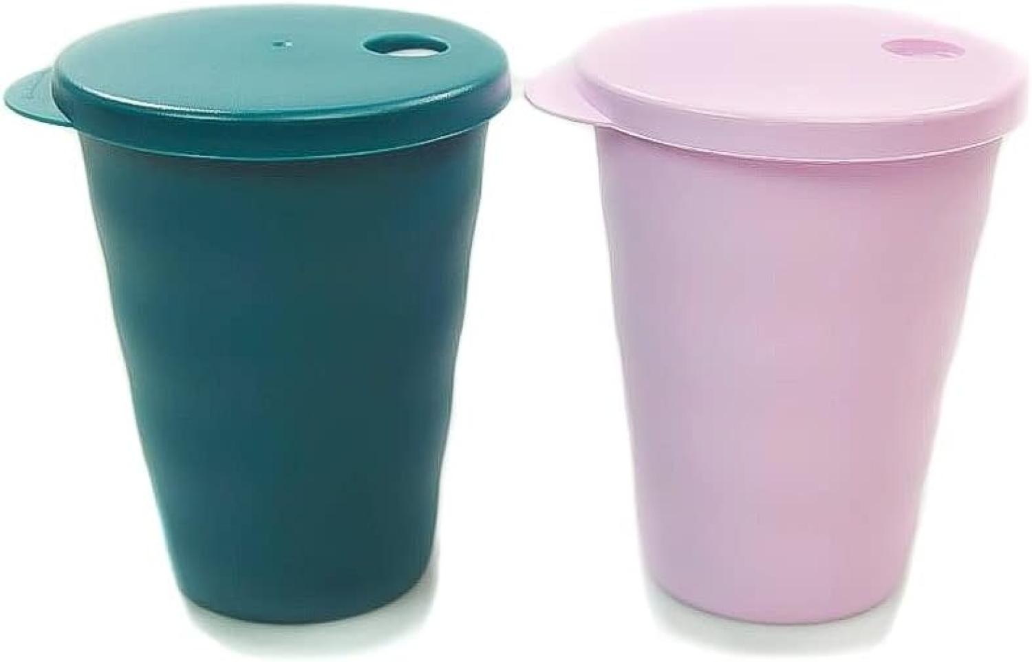 TUPPERWARE Junge Welle Trinkhalmbecher 330 ml türkisgrün+rosa Trinkhalm Becher Bild 1