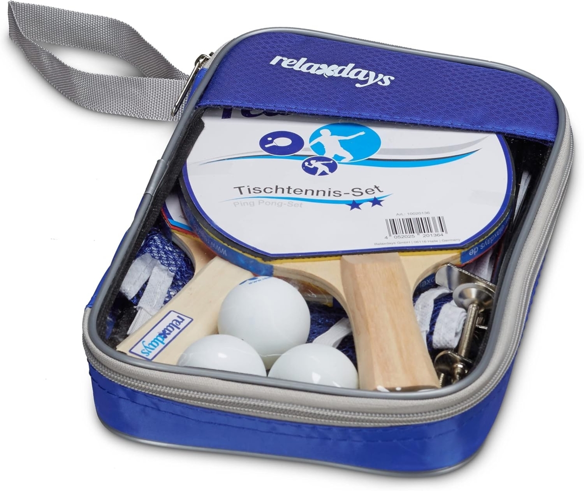 Relaxdays '2 Sterne' Tischtennis-Set, 1 Stück, Kunststoff / Holz blau Bild 1