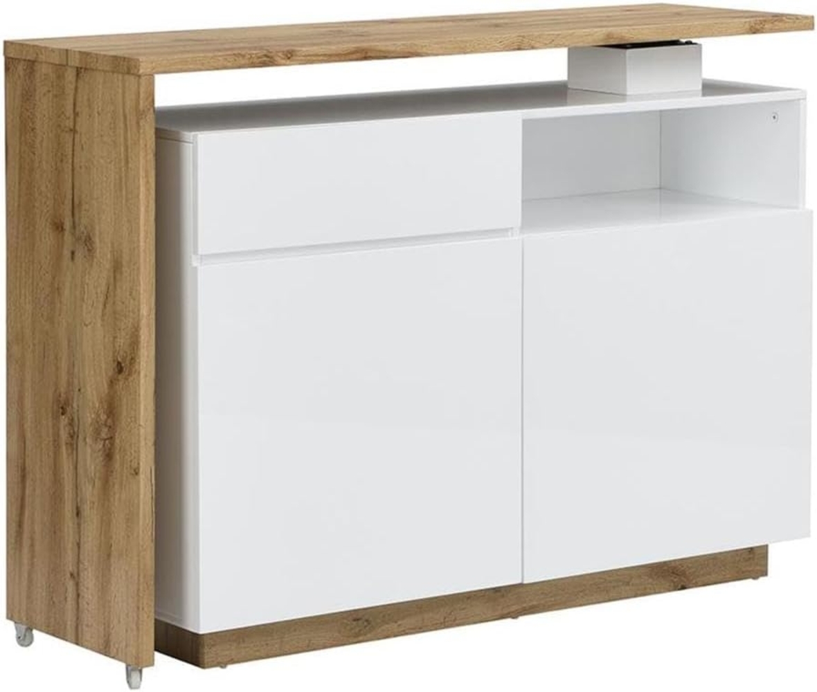 Vente-unique - Barmöbel drehbar mit 2 Türen, 1 Schublade & 1 Ablage - MDF - Weiß lackiert & Naturfarben - ELDIR Bild 1