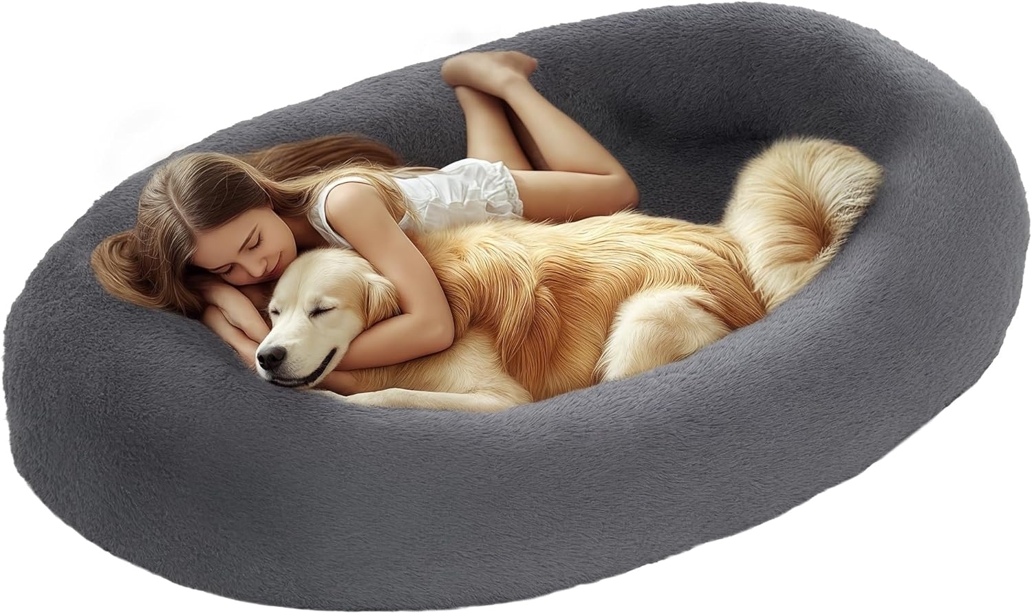 PawHut Hundematte Katzenbett mit waschbare Bezüge, Haltegriff, Plüsch, für Hunde und Menschen, Rutschfest, Plüsch, Dunkelgrau Bild 1