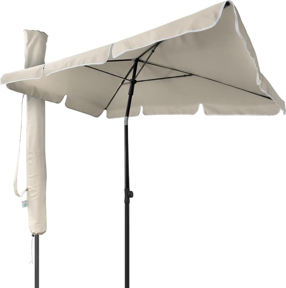 VOUNOT Sonnenschirm Rechteckig für Balkon und Terrasse, 200 × 125 cm, Knickbarer Balkonschirm, Sonnenschutz UV 50+, Beige Bild 1