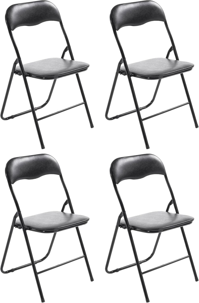 CLP 4er Set Klappstuhl Felix Klappbarer mit Kunstleder PVC Sitz Gepolstert,schwarz/schwarz Bild 1