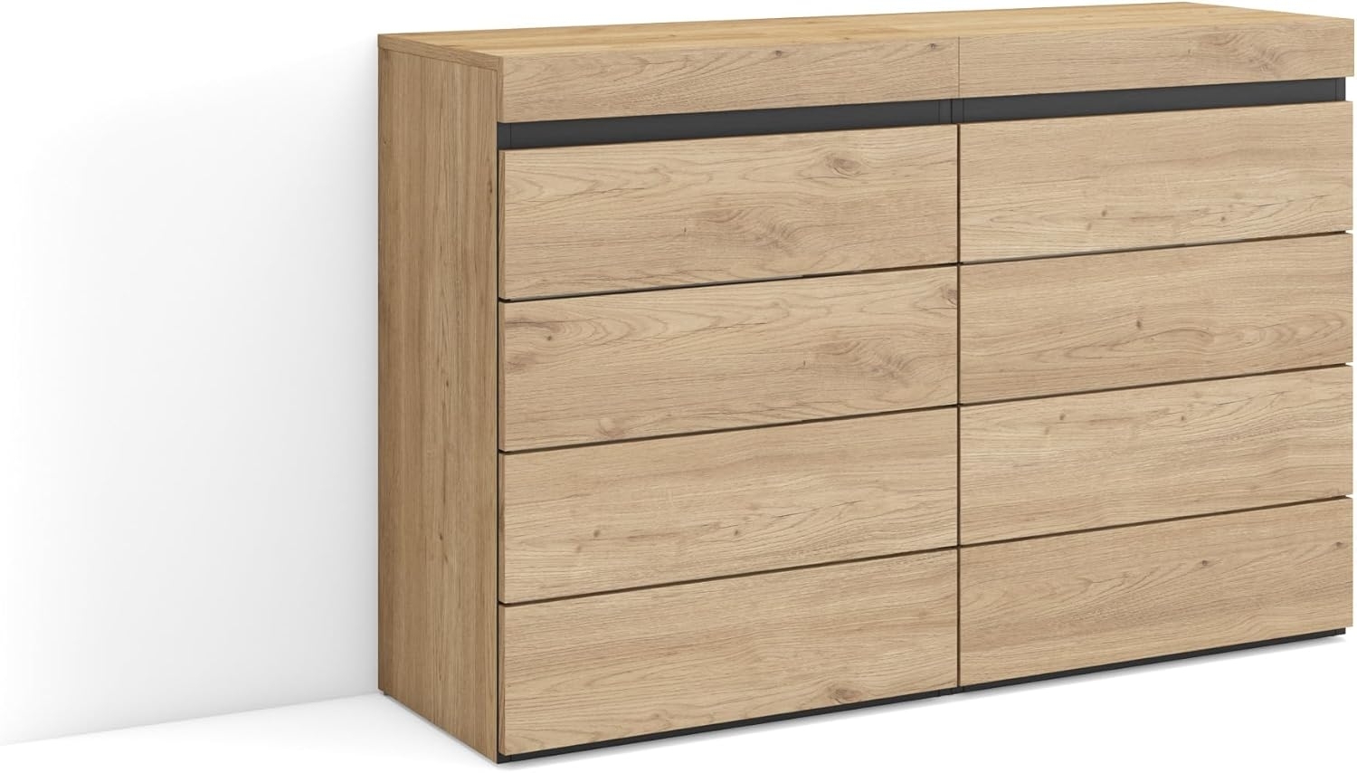 Skraut Home | Kommode mit Schubladen | Aufbewahrungsschrank | 114 x 75 x 35 cm | Für Schlafzimmer, Zimmer | Sideboard, Schrank | Moderner Stil | Eiche Bild 1