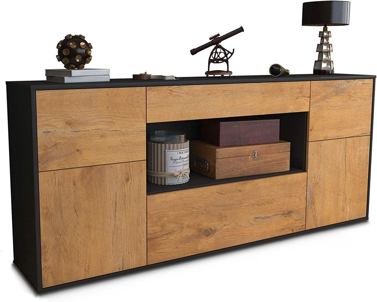 Stil. Zeit Sideboard Johannes - Korpus anthrazit matt - Front Eiche (180 x 79 x 35 cm) Push-to-Open Technik & Leichtlaufschienen Bild 1