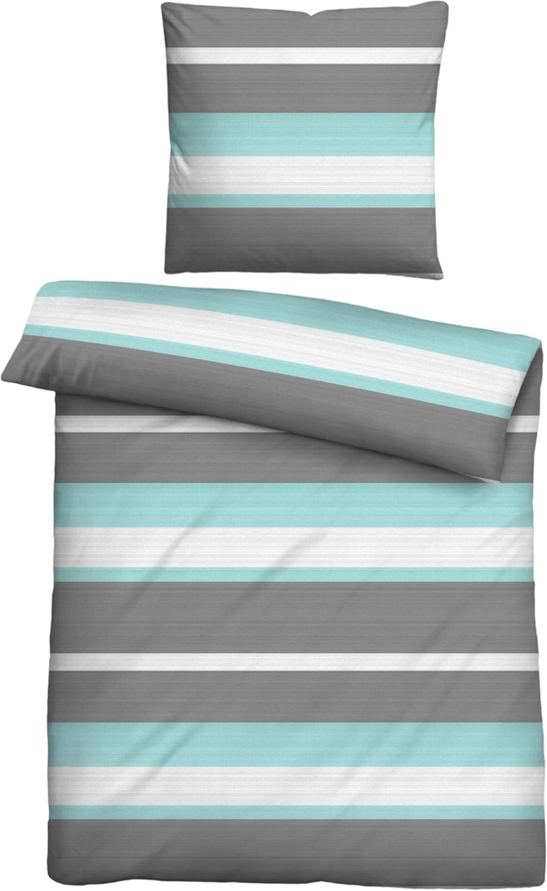 Traumhaft schlafen - Castell - Markenbettwäsche Nicki Bettwäsche 0380454 QUERSTREIFEN, ozean, 1x 135x200 cm + 1x 80x80 cm Bild 1