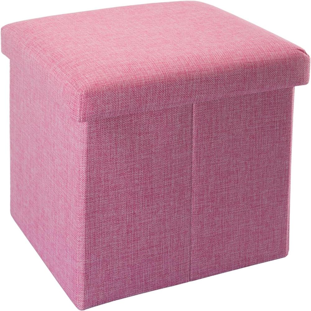 INTIRILIFE Faltbarer Sitzhocker 30x30x30 cm in KIRSCHBLÜTEN PINK - Sitzwürfel mit Stauraum und Deckel aus Stoff in Leinen Optik - Sitzcube Fußablage Aufbewahrungsbox Truhe Sitzbank Bild 1