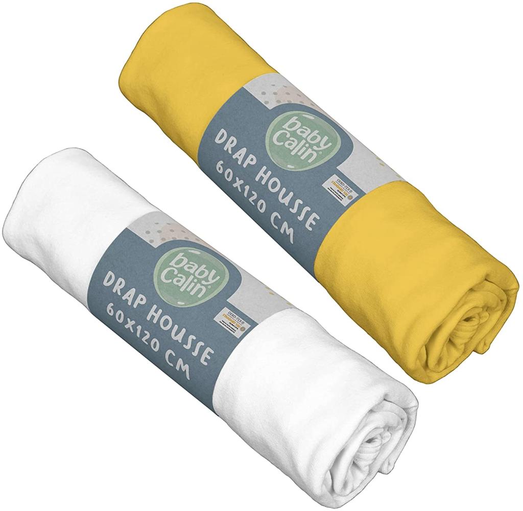 BabyCalin Spannbettlaken, 60 x 120 x 15 cm, 2 Stück senf/weiß Bild 1