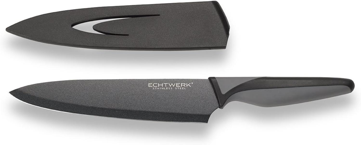 ECHTWERK Edelstahl Kochmesser EW-SS-0110 schwarzes Küchenmesser, Allzweckmesser, Fleischmesser, hohe Schneidfestigkeit, Klingenschutz, ergonomischer Griff BlackSteel Klingenlänge 20cm Bild 1