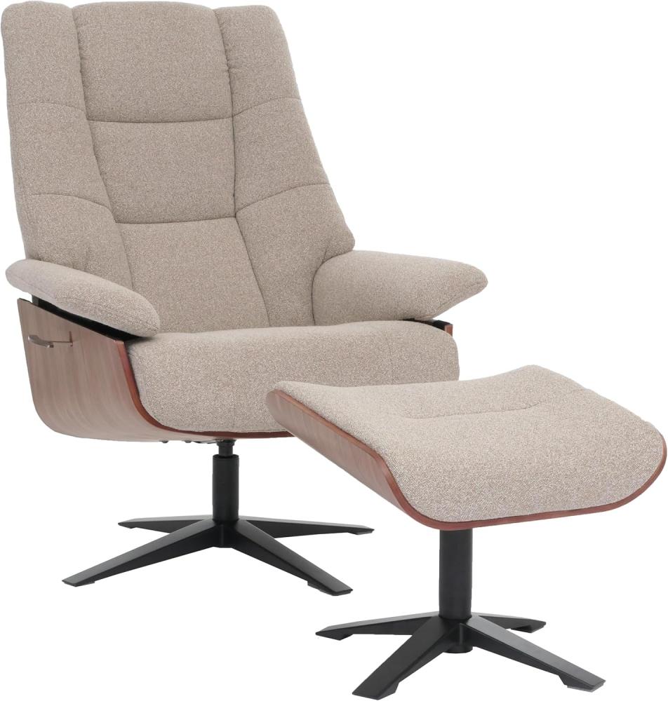 MCA Relaxsessel + Hocker HWC-N57, Fernsehsessel Liegesessel, Bouclé Stoff Holz ~ braun Bild 1