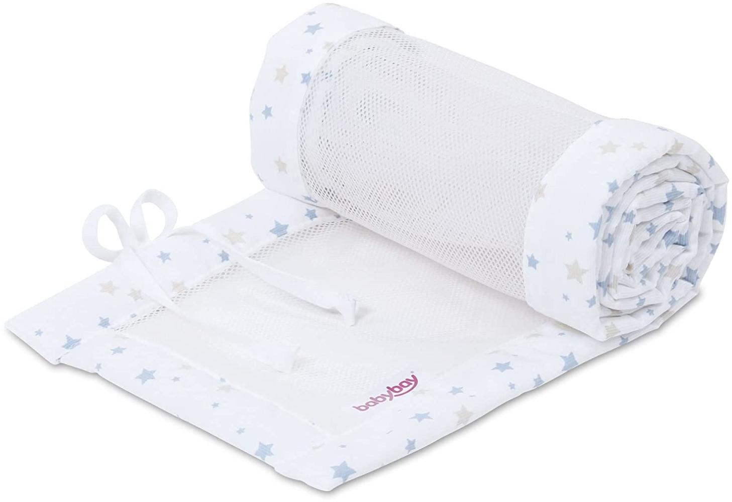 babybay Nestchen Mesh-Piqué für Maxi, Boxspring und Comfort, weiß Stern sand/azublau Bild 1