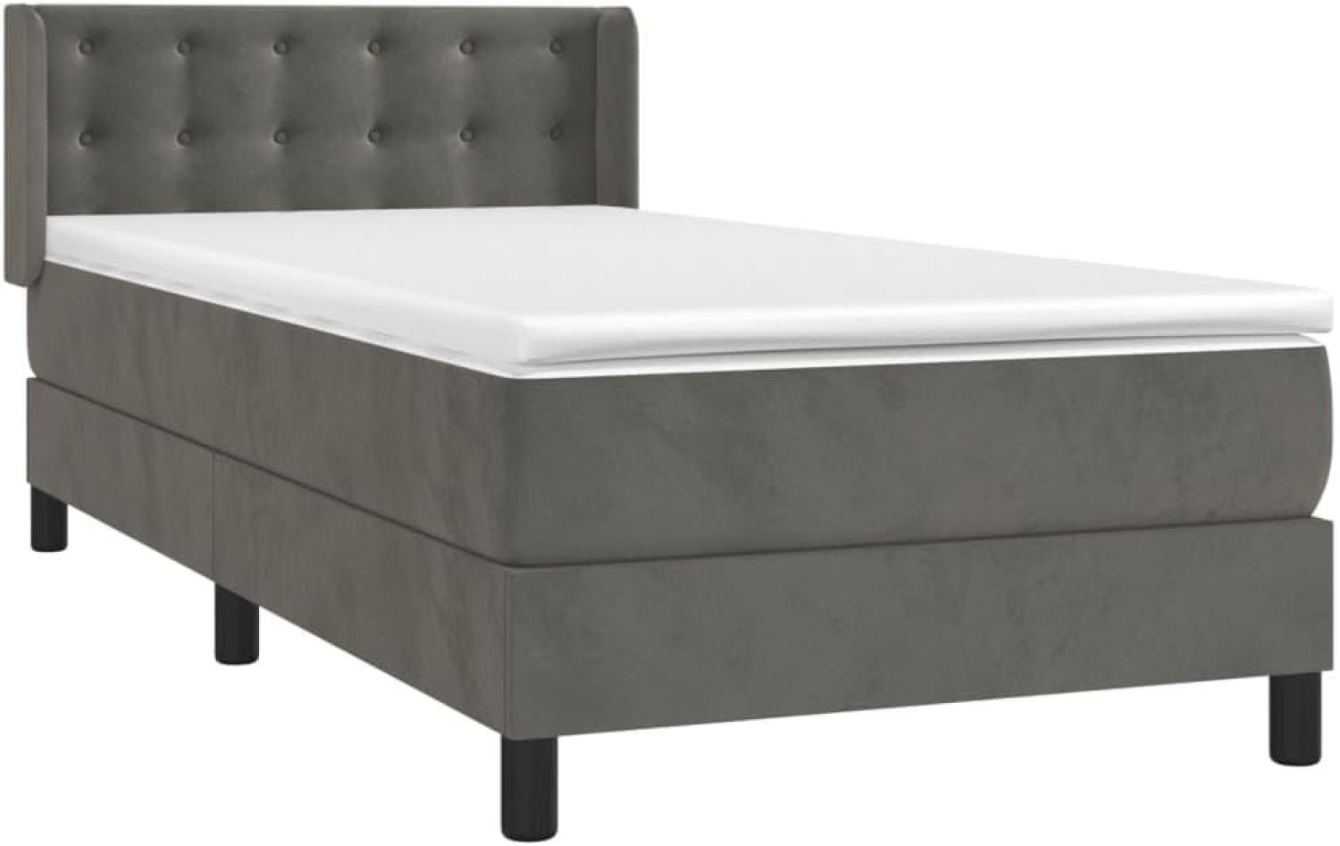 vidaXL Boxspringbett mit Matratze Dunkelgrau 90x190 cm Samt 3131172 Bild 1