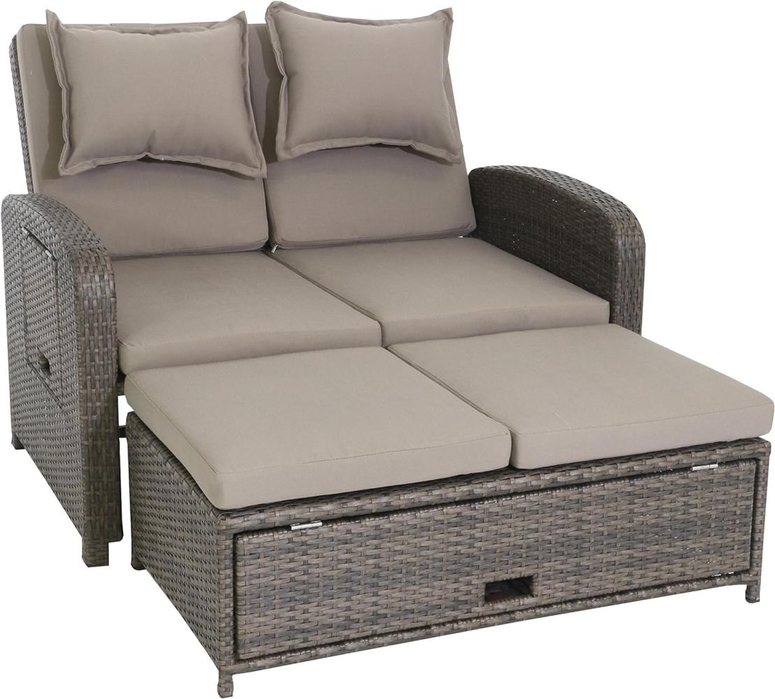 greemotion Rattan-Lounge Bahia Rondo, Sofa & Bett aus Polyrattan, indoor & outdoor, 2er Garten-Sofa, Daybed, braun-beige, ca. 121 x 99 x 143 cm Bild 1