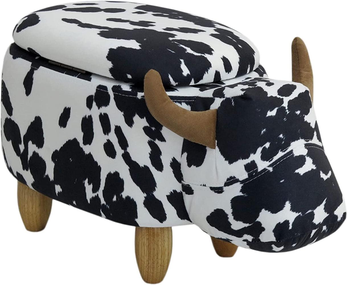 SVITA ANIMAL STORAGE Kinderhocker Hocker Stauraum gepolstert Kuh Schwarz Weiß Bild 1