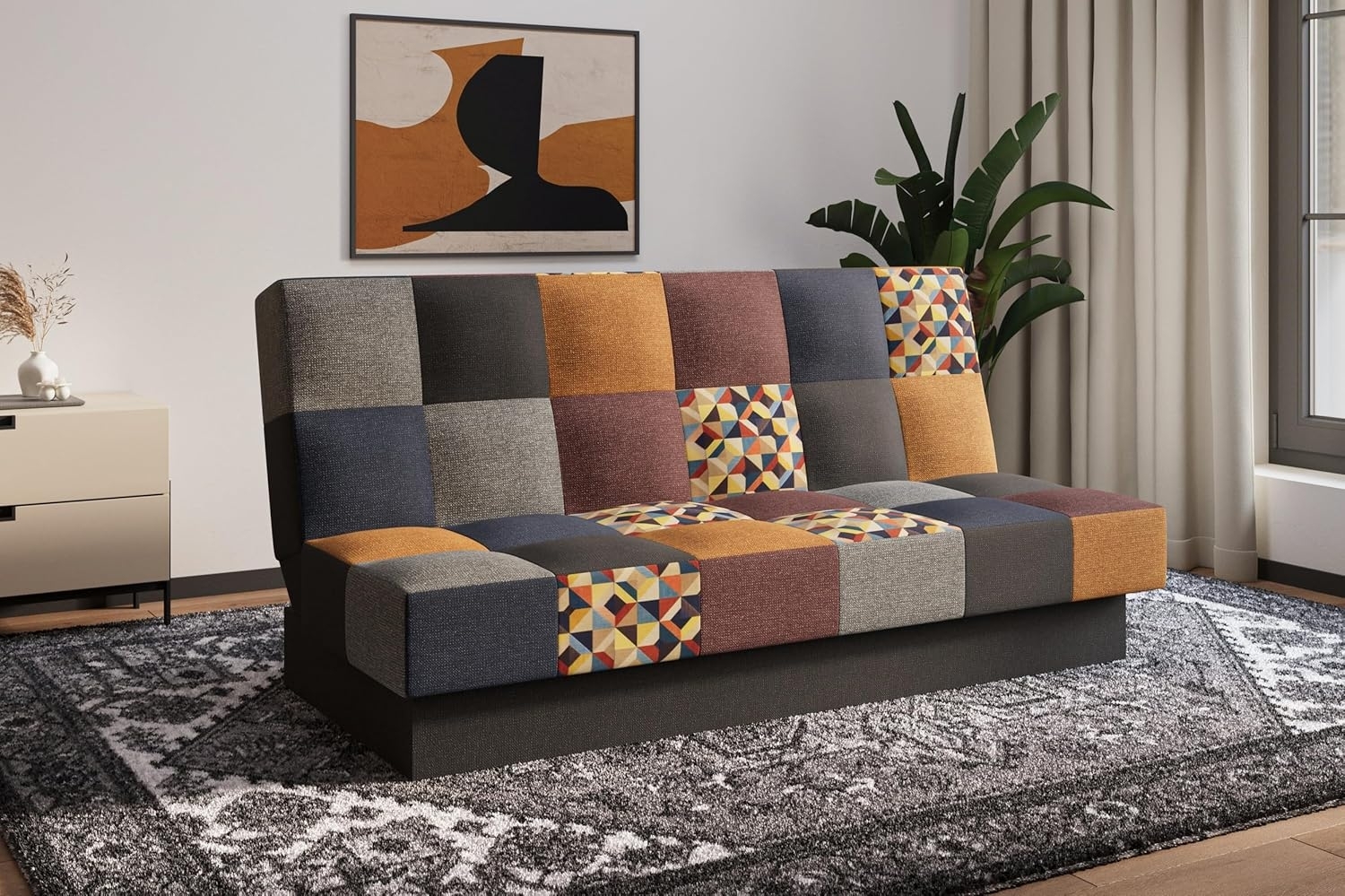 MOEBLO Schlafsofa CYPRUS Patchwork, – Sofa Kippsofa Klappsofa Click-Clack Couch für Wohnzimmer Federkern Sofagarnitur Polstersofa, mit Bettkasten und Schlaffunktion (BxHxT): 192x85x92 cm Bild 1