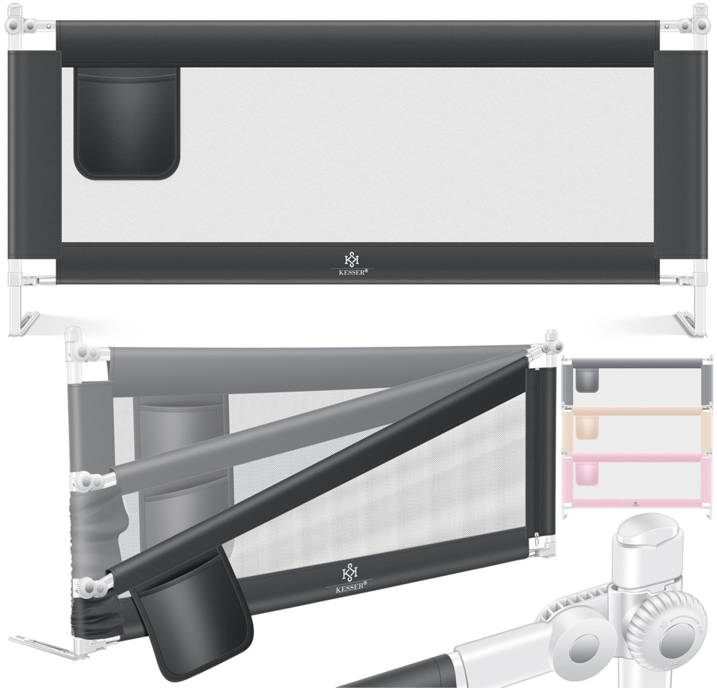 KESSER® Bettgitter 180cm Bettschutzgitter Kinderbettgitter für Kinder Babybettgitter Klappbar, Kinderbett Kinderbettschutzgitter Rausfallschutz, Bett & Elternbett hoch: 72 bis 96cm Dunkelgrau Bild 1