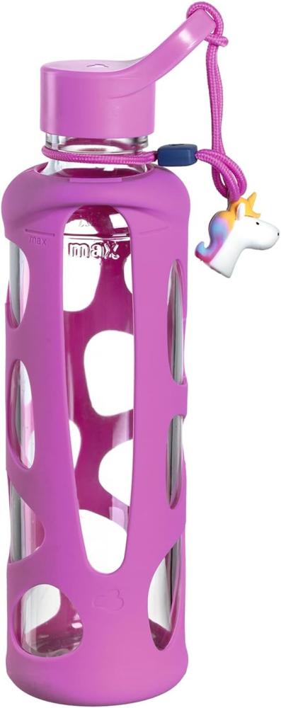 Leonardo Trinkflasche Bambini Einhorn, Kindertrinkflasche, Glas, Silikon, rosé, 500 ml, 028835 Bild 1