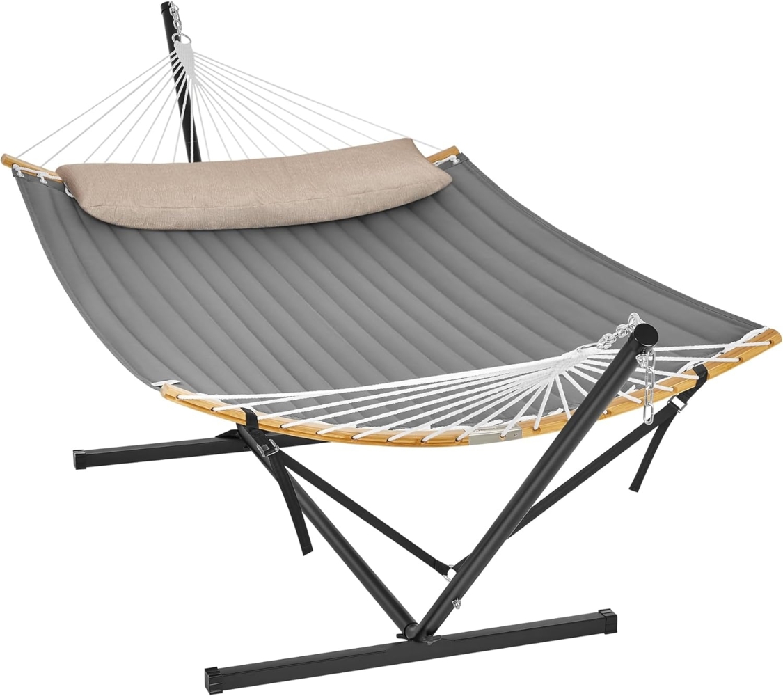 Songmics Hängematte mit Gestell und Kissen, bis 200 kg belastbar, Stahl schwarz / grau, 200x140 cm Bild 1
