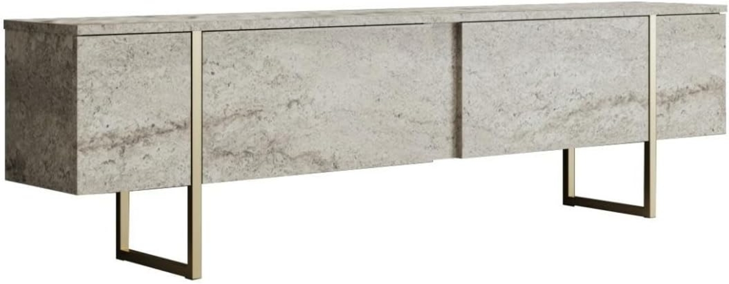 Vente-unique - TV-Möbel mit 2 Türen - Travertin-Optik - Beige & Goldfarben - ZIRELDA Bild 1