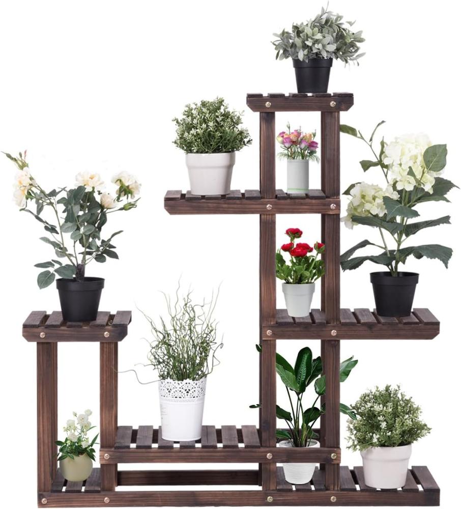 COSTWAY Pflanzenregal mehrstöckig Blumenständer Pflanzentreppe Blumentreppe Blumenregal Garten Holz 100 x 25 x 97 cm Bild 1