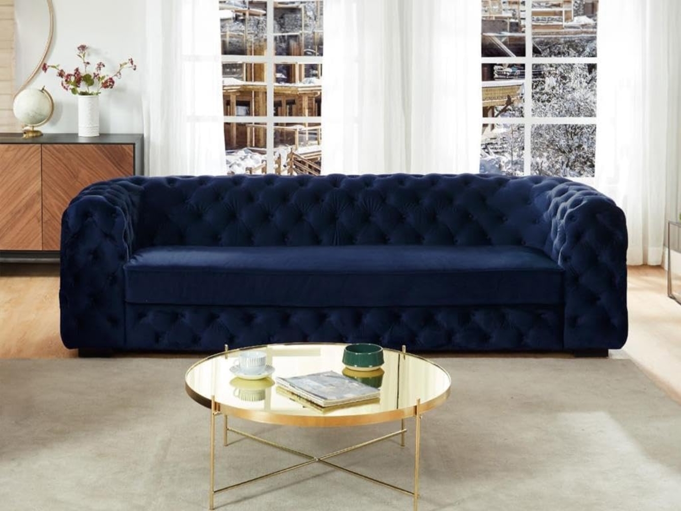 3-Sitzer-Sofa Chesterfield Samt STANLEY - Dunkelblau Bild 1